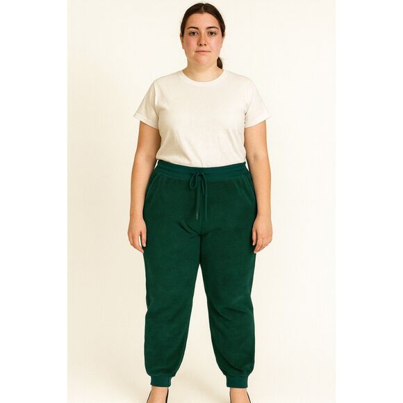 Adore Me Pants - Adore Me Solid green lounge fleece Pants Elastic waist drawstrings pockets L